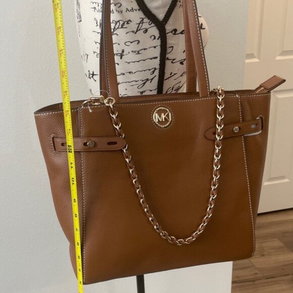 MICHAEL KORS CARMEN LARGE TOTE PEBBLE LEATHER CHESTNUT GOLD VERSATILE CARRY ALL - Picture 10 of 16